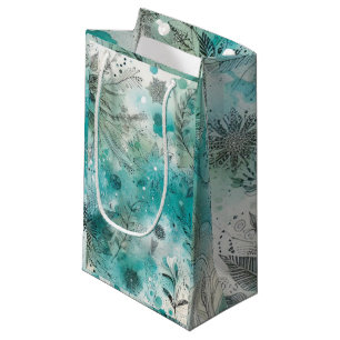 Sacola Para Presentes Pequena Efêmeras de Aquarela Turquesa
