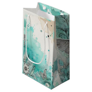 Sacola Para Presentes Pequena Efêmeras de Aquarela Turquesa