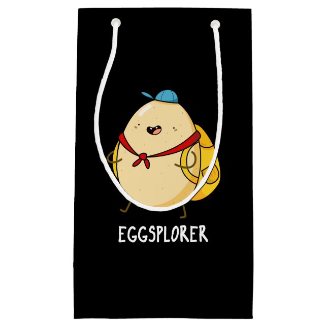 Sacola Para Presentes Pequena Eggsplorer Funny Egg Explorer Pun Dark BG (Frente)