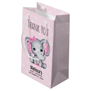 Sacola Para Presentes Pequena Elefante para Bebê Rosa-Rosa Bonito com Chá de f