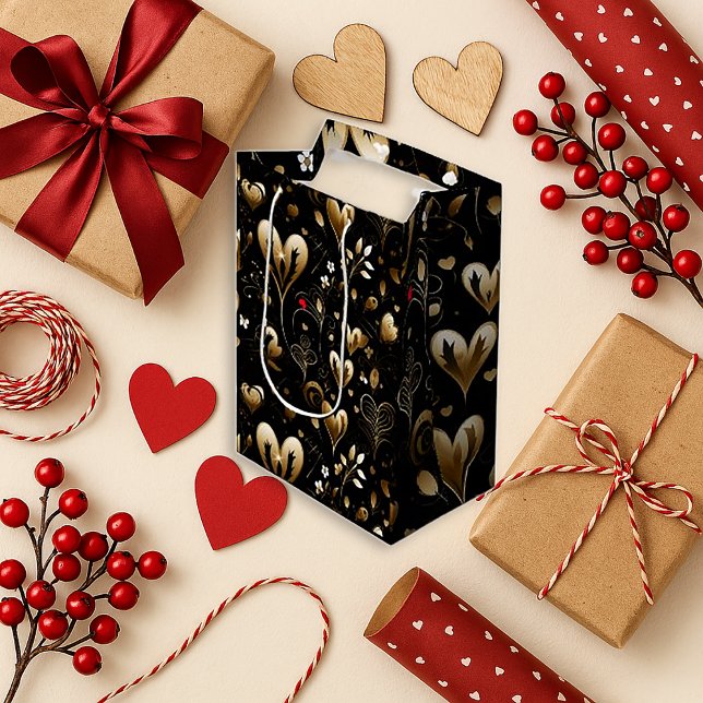 Sacola Para Presentes Pequena Elegant Black Heart Romance (Criador carregado)