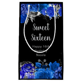 Sacola Para Presentes Pequena Elegant Blue and Silver Flowers Sweet Sixteen