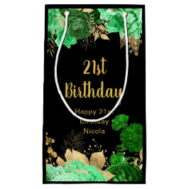 Sacola Para Presentes Pequena Elegant Green and Gold Flowers Birthday Party