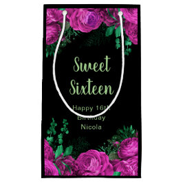 Sacola Para Presentes Pequena Elegant Hot Pink Flowers Sweet Sixteen