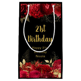 Sacola Para Presentes Pequena Elegant Red and Gold Flowers Birthday