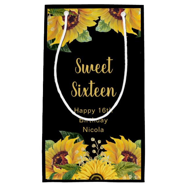 Sacola Para Presentes Pequena Elegant Sunflowers and Foliage Sweet Sixteen (Frente)