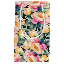 Sacola Para Presentes Pequena Elegante Aquarela Peony a Preto