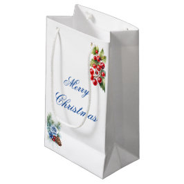 Sacola Para Presentes Pequena Elegante Azevinho Vermelho Natal Feliz