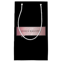 Sacola Para Presentes Pequena Elegante Bege Falso Dourado Rosa | Nome & Iniciais