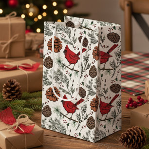 Sacola Para Presentes Pequena Elegante Cardinal Vermelho Inverno Marfim