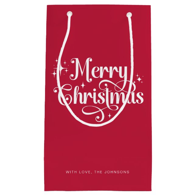 Sacola Para Presentes Pequena Elegante Chic Script Red & White Felry Natal (Frente)