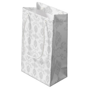 Sacola Para Presentes Pequena Elegante Cinza Claro & Branco, Casamentos