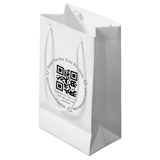 Sacola Para Presentes Pequena elegante código QR de negócios obrigado (Frente inclinada)
