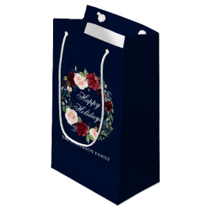 Sacola Para Presentes Pequena Elegante Coroa Floral de Aquarela Feliz Natal