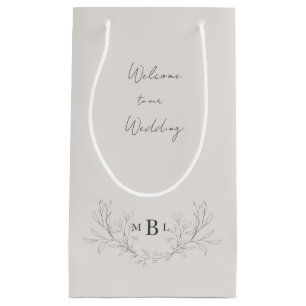 Sacola Para Presentes Pequena Elegante Cream Foliage Monogramas Boas-vindas