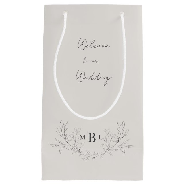 Sacola Para Presentes Pequena Elegante Cream Foliage Monogramas Boas-vindas (Frente)