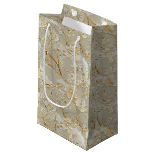 Sacola Para Presentes Pequena Elegante creme floral dourado