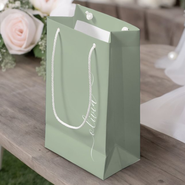 Sacola Para Presentes Pequena Elegante do Monograma Moderno Minimalista Verde Sa (Criador carregado)