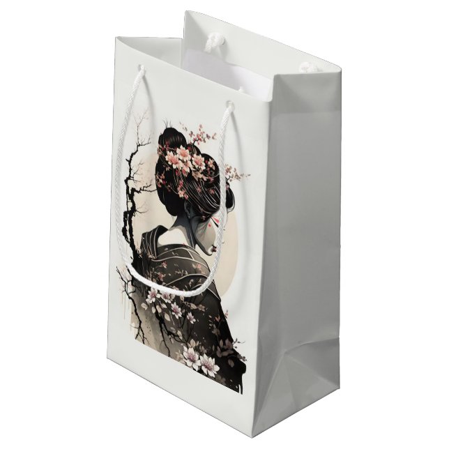 Sacola Para Presentes Pequena Elegante Geisha mit Kirschblüten -  (Verso inclinado)