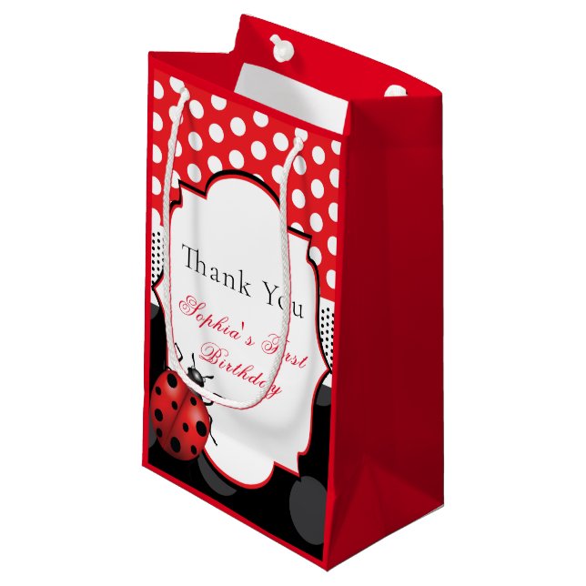 Sacola Para Presentes Pequena Elegante Ladybug Personalizado Obrigado (Frente inclinada)