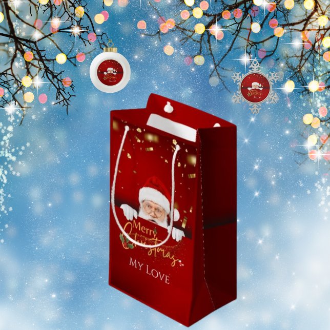 Sacola Para Presentes Pequena Elegante Papai Noel Feliz Natal (Criador carregado)