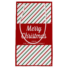 Sacola Para Presentes Pequena Elegante Red And Green Stripes Feliz Natal