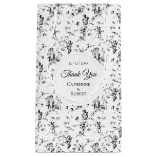 Sacola Para Presentes Pequena Elegante Toile Vintage Cupido Anjos Obrigado