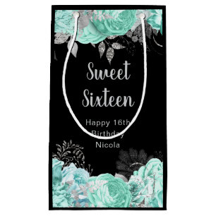 Sacola Para Presentes Pequena Elegantes Flores Verdes e Prateadas Sweet Sixteen