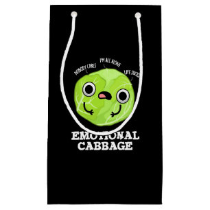 Sacola Para Presentes Pequena Emotional Cabbage Funny Veggie Pun Dark BG