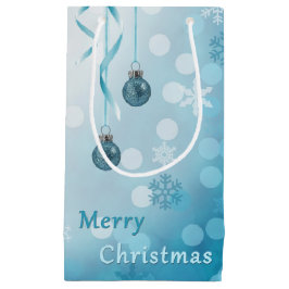 Sacola Para Presentes Pequena Enfeites de natal brilhantes azuis