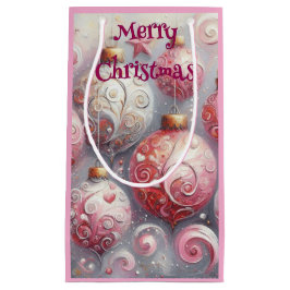 Sacola Para Presentes Pequena Enfeites de natal esferas brancas cor-de-rosa com 