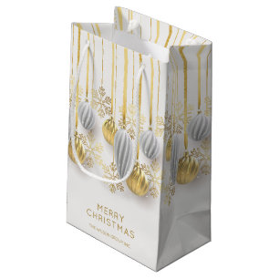 Sacola Para Presentes Pequena Enfeites de Natal Retro Dourados e Prateados 