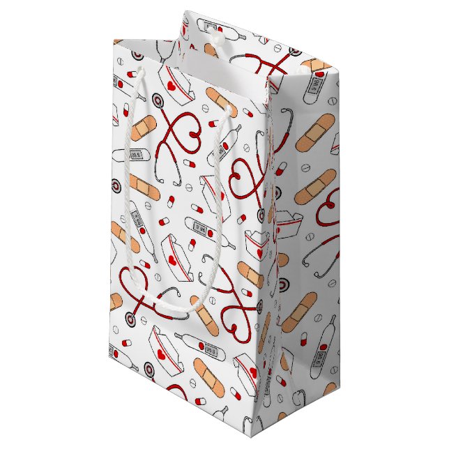 Sacola Para Presentes Pequena Enfermeira Amor Fundo Branco Impressão (Frente inclinada)