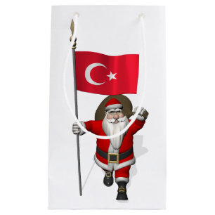 Sacola Para Presentes Pequena Engraçado Papai Noel Com Bandeira Da Turquia