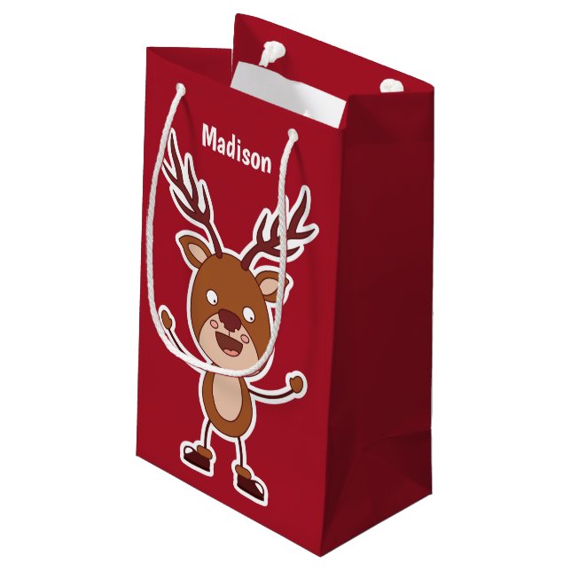 Sacola Para Presentes Pequena Engraçado Reindeer nome personalizado e bolsa de p (Verso inclinado)