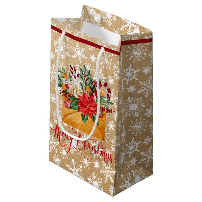 Sacola Para Presentes Pequena envelope de Natal em papel de saco (Frente inclinada)