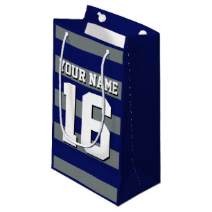 Sacola Para Presentes Pequena Equipe de carvão azul marinho Jersey Preppy Strip
