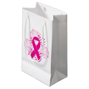 Sacola Para Presentes Pequena Esboço cor-de-rosa da flor da fita da consciênci