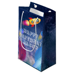 Sacola Para Presentes Pequena Espaço Feliz Aniversário Personalizado