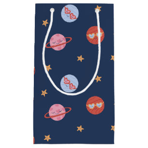 Sacola Para Presentes Pequena Espaço Infantil Mini Padrão com Planetas e Estrela