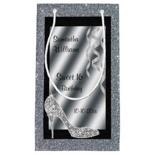 Sacola Para Presentes Pequena Estilete & doce Glittery de prata 16 das flâmulas