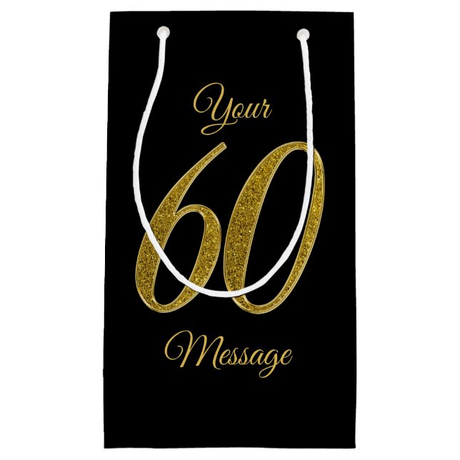 Sacola Para Presentes Pequena Estilo de Leitura Dourada Número 60 (Frente)