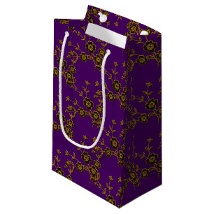 Sacola Para Presentes Pequena Estilo de Spray Floral 1, SACO GIFT Dourado Roxo