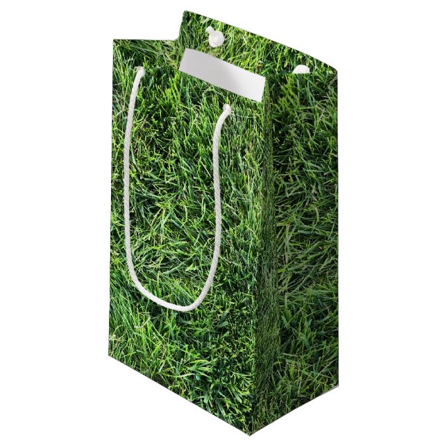 Sacola Para Presentes Pequena Estilo de textura real de grama verde engraçado di (Frente inclinada)