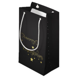 Sacola Para Presentes Pequena Estrelas de Natal Douradas e Feliz
