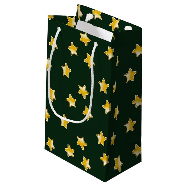 Sacola Para Presentes Pequena Estrelas Douradas em verde (Verso inclinado)