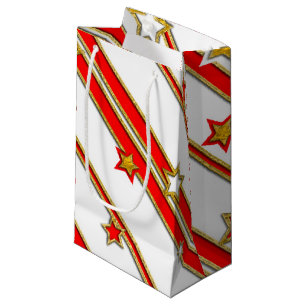 Sacola Para Presentes Pequena Estrelas e riscas Padrões de ouro vermelho + suas 