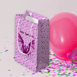 Sacola Para Presentes Pequena Estrelas Negras Vibrantes, Rosa Voadora, Rosa Vibr