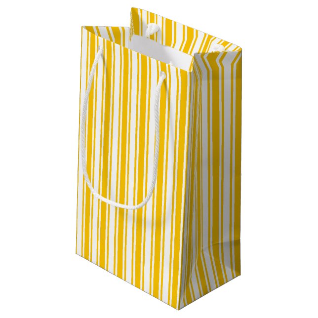 Sacola Para Presentes Pequena Estrias de doces, amarelas e brancas (Verso inclinado)
