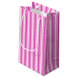 Sacola Para Presentes Pequena Estrias de doces brancas e rosa-quente
